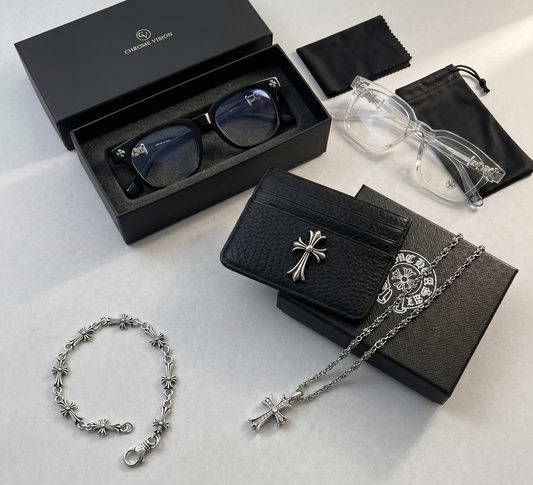 Chrome Vision™ Signature Set – 2 Glasses + free Chain + Bracelet + Cardholder